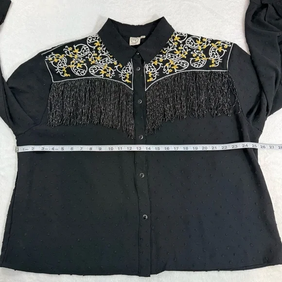 G&E Grace & Emma Women's Western Shirt LS Black Fringe Swiss Dot Embroidered 3X - Picture 8 of 10